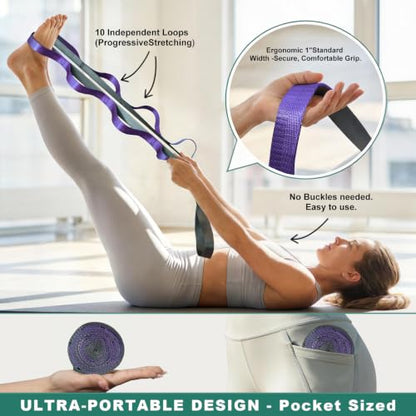 Acozycoo Stretching Strap with Loops for Leg Calf Back Physical Therapy - color: Purple