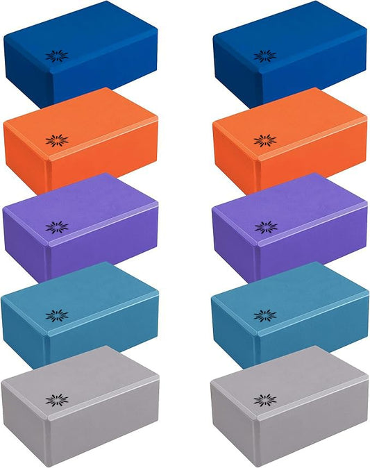 4" Yoga Block, 10 Pack Bulk EVA Foam Yoga Blocks, Firm and Supportive Yoga Brick, Balance Foam for Stretching, Pilates, and Workout, 4" x 6" x 9" - color: Assorted