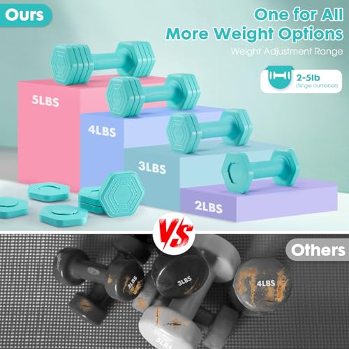 EQUIPRO Adjustable Dumbbell Set, 4 in 1 Free Weights Dumbbells Set for Women, Weights for Women at Home, 2lb 3lb 4lb 5lb with TPU Soft Rubber Handle for Home Gym Exercise Training - color: Blue