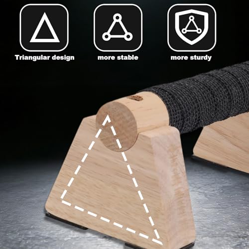Parallettes Bars Set, 2pcs Wooden Push Up Handles Bars for Floor with Anti-Slip Base 1 Spacer & 1 Grip Tape Wood Home Gym Equipment for Handstand Training Calisthenics & Pushup Strength Workout
