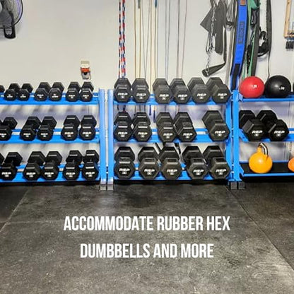 Rep Fitness Dumbbell Rack | 3-Tier Compact Holder | Fits Sets 5-50 lb | Weight Storage Stand | Rubber Hex Organizer | Free Weights Shelf | Heavy Duty Steel Frame | Gym Equipment for Home - color: black