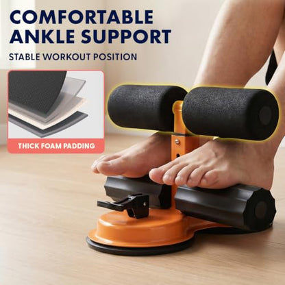Portable Sit Up Bar Floor Holder with 2 Strong Suction Cups for Abs, Pull Up Bar, Sticky Pad, Adjustable Foot Holder for Thigh, Workout for Office Home Gym for Men and Women, Support 661 lbs