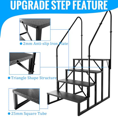 4 Step RV Stairs with 2 Handrails, 660LBS Heavy Duty Anti‑Slip Metal Steps, Detachable Outdoor Stairs for Hot Tub, 5th Wheel, Pool, Mobile Home, Porch, Pet Steps(2 handrails) - style: 4 handrails Step