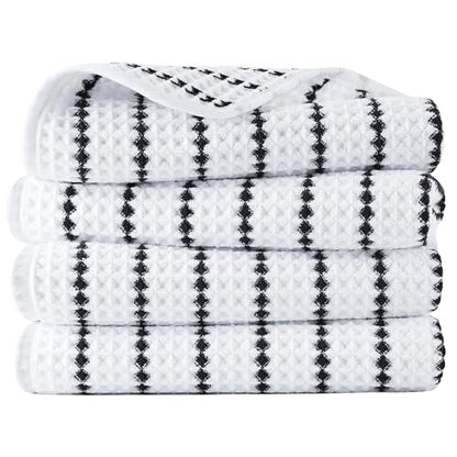 POLYTE 430 GSM Poly Blend Microfiber Quick Dry Waffle Hand Towel, 16x30 in - color: White/Black