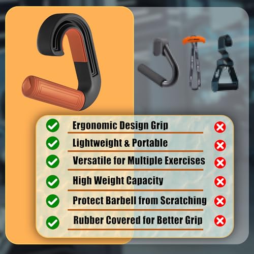 Pull Up Handles Neutral Grip: Portable Barbell Grip with 2 Detachable Straps for Cable Machine LAT Pull Down T-bar Row Deadlift Shrug - color: Orange