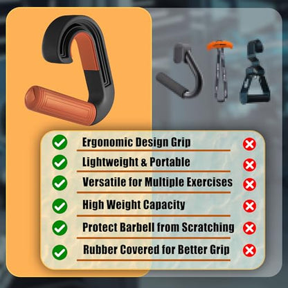 Pull Up Handles Neutral Grip: Portable Barbell Grip with 2 Detachable Straps for Cable Machine LAT Pull Down T-bar Row Deadlift Shrug - color: Orange