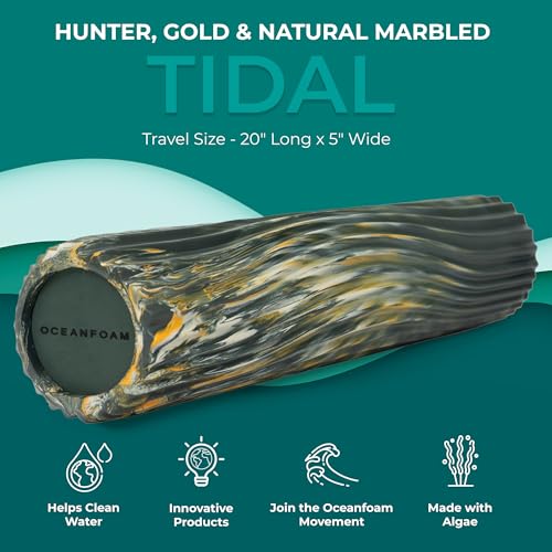 Tidal Roller - Hunter, Gold & Natural Marbled - Muscle Massage Foam Roller for Back Pain & Stretching - Firm & Ergonomic Wide Wave Textured - Yoga, Athletics, Wellness - Full Size, 20" x 5" - color: Hunter, Gold & Natural Marbled