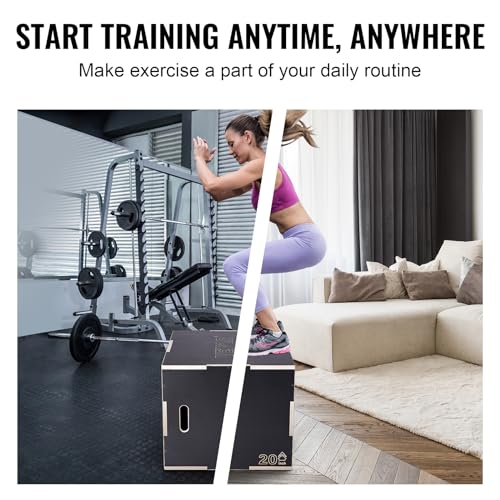 VEVOR 3 in 1 Plyometric Jump Box, Easy-to-Assemble Wood Plyo Box for Jumping Trainers, Home Gym Training and Conditioning