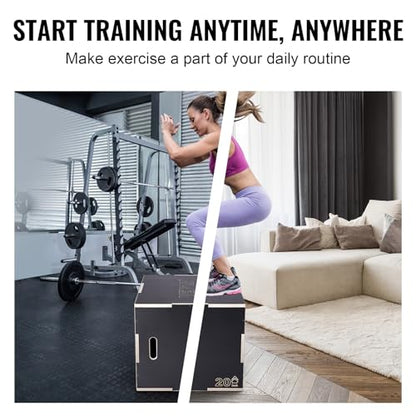 VEVOR 3 in 1 Plyometric Jump Box, Easy-to-Assemble Wood Plyo Box for Jumping Trainers, Home Gym Training and Conditioning