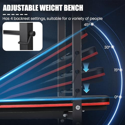 OPPSDECOR 661LBS Weight Bench Set, 8 in 1 Adjustable Bench Press with Squat Rack Leg Extension & Leg Curl Foldable Workout Bench with Safety Bar Catches Standard Weight Training Benches for Home Gym