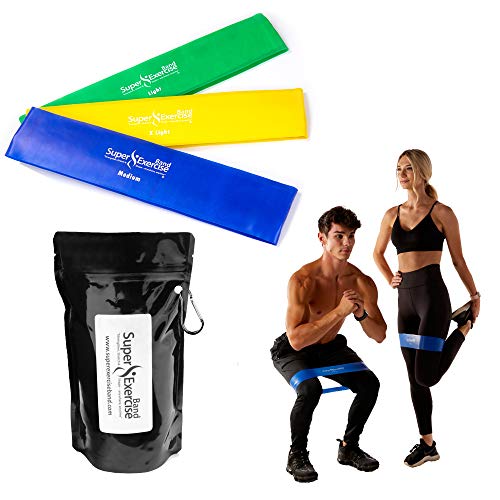 USA 14" x 3" Extra Long Latex Free Mini Loop Bands in 3, 5, 10 Pack Sets. 10 Strengths for Resistance Training, Stretching, Yoga, Toning. Plus an Exclusive iPhone App and E-Book. - color: b. LIGHT Strength Loop Band Assortment 3 PACK