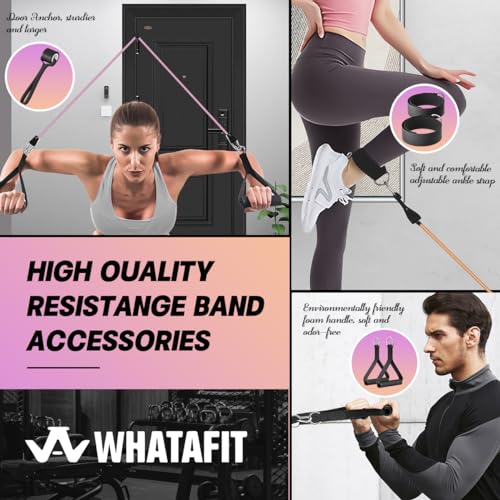 WHATAFIT Resistance Bands, Exercise Bands, Workout Bands with Handles, Door Anchor and Ankle Straps, 5 Resistance Levels Fitness Bands for Strength Training, Physical Therapy, and Home Gym Equipment