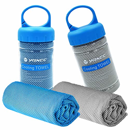 2 Pack Cooling Towels (47"x12"), Ice Cool Neck Towel, Soft Breathable Microfiber for Yoga, Golf, Gym, Running, Camping & Hot Weather - color: Light Blue/Light Gray
