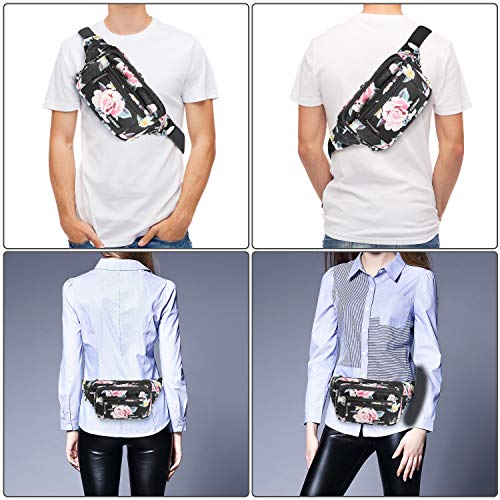 CXWMZY Fanny Packs For Women & Men Waist Pack Hip Bum Bag with Multi-Pockets Large Capacity Waterproof Casual Bum Bag for Disney Traveling Casual Cycling Running Hiking - color: Black_Flower