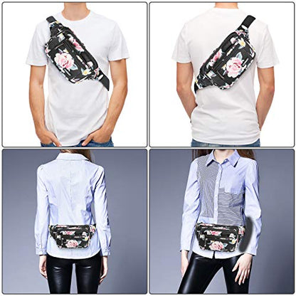 CXWMZY Fanny Packs For Women & Men Waist Pack Hip Bum Bag with Multi-Pockets Large Capacity Waterproof Casual Bum Bag for Disney Traveling Casual Cycling Running Hiking - color: Black_Flower