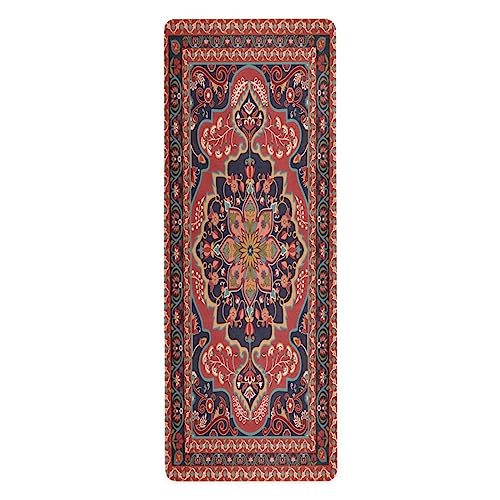 Kigai Travel Yoga Mat 71" x 24" Non Slip Natural Rubber Foldable Exercise Mat Ultra Thin 1.5mm Lightweight for Fitness, Pilates & Home Workout, Persian Design