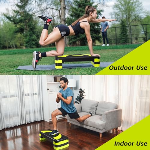 31” Aerobic Step Platform for Exercise, Adjustable Workout Stepper with Non-Slip Surface, Fitness Step Platform with 3 Height Levels, 400 LBS Capacity for Home Gym Cardio Training (Green)