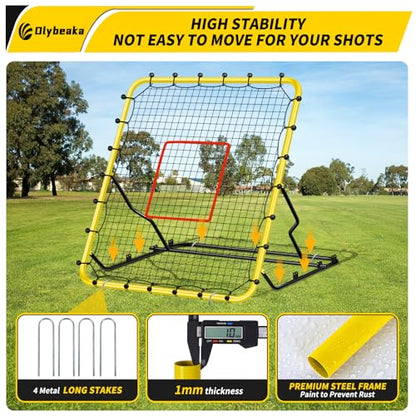 48" x 52" Baseball & Softball Rebounder Net with 3 Adjustable Angles - Pitch Back Rebound - Bounce Back Return Net - Fielding Trainer with Carry Bag - Super Stable & Easy Set Up (Yellow, Small)