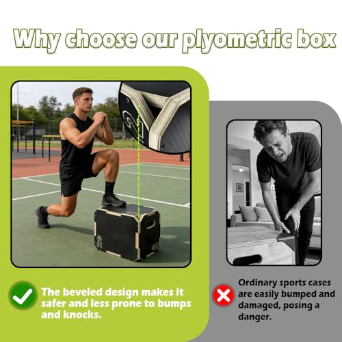3 in 1 Non-Slip Wooden Plyometric Jump Box Adjustable Box Jumps for Home Gym Step-Ups Training