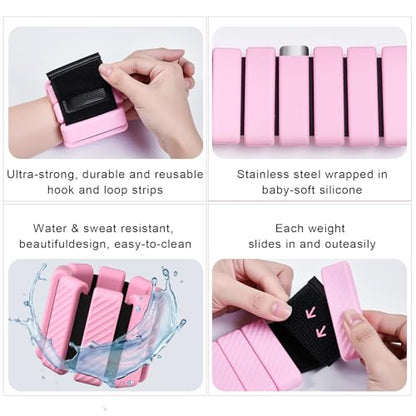 Pilates Wrist and Ankle Weights for Women, Adjustable 2 lbs Weighted Bangles for Men 1LB Each Arm Bands Foot Leg Weights for Walking Yoga Training Exercise Running Set of 2