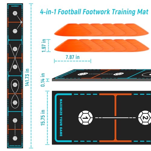 Soccer Training Mat with Integrated Ladder & Cones | 4-in-1 Football Footwork Agility Trainer for Team Practice | Non-Slip Speed & Ball Control Exercise Mat