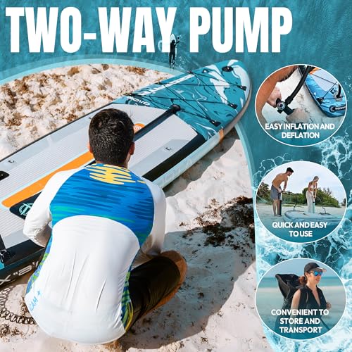 11'6"x35" Inflatable Paddle Board, 450lbs Extra Wide Stand Up Paddleboard for Adults with Premium SUP Accessories Kit & Backpack, Blow Up Kayak Non-Slip Stable Deck Boat for Yoga Fishing Surf - style: blue/ kayak seat