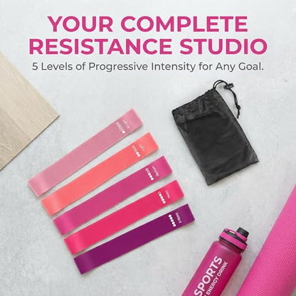 Resistance Bands Set, 5 Multi-Color Latex Loop Bands, Light to Extra Heavy Tension Levels, 12x2 Inches, for Strength Training, with Storage Bag