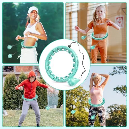 Weighted Exercise Hoop Plus Size, 32 Detachable Knots for Adults & Beginners, 2 in 1 Abdomen Fitness Massage Non Fall Smart Hooola Hoop with Auto Spinning Ball