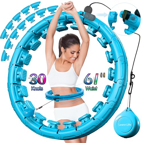 30/24/12 Knots, Upgraded Magnetic Lock Weighted Hula Hoop for Kids Adults Weight Loss, Infinity Hoop Plus Size, Home Indoor Outdoor, Fitness Exercise, Abdominal Toner - color: Blue-30 Knots 61"