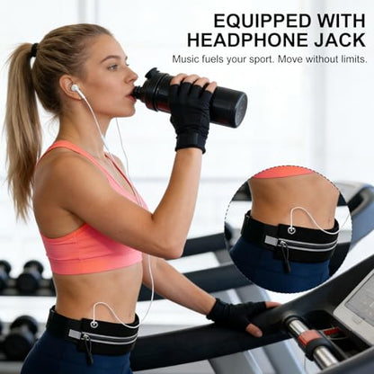 Running Belt for Women Men, Slim Fanny Pack Fits 23-32 Inch Waists, Water Resistant Reflective Waist Bag for 7" Phone Keys Cards, Nylon Spandex Belt for Jogging Travel Cycling