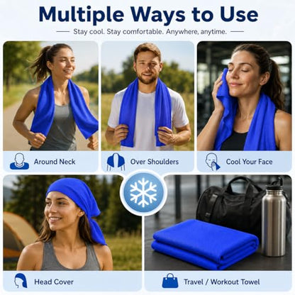 Large Cooling Towel for Neck and Face, 43.3 x 15.7 in, Navy Blue - color: Navy-blue