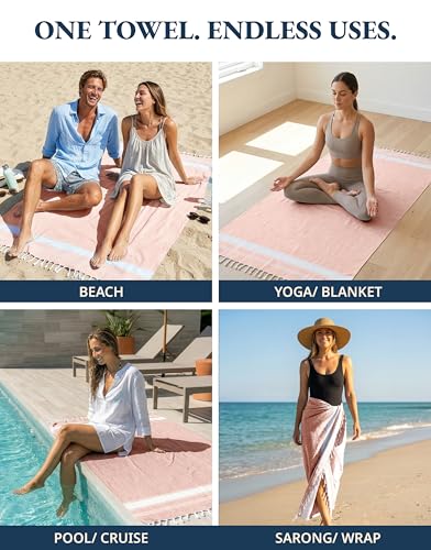 LANE LINEN Beach Towels 4 Pack - Beach Towels Oversized, Pre-Washed Extra Large Beach Towel, Quick Dry, No Sand Beach Towel, Pool Towels for Adults, 39"x71" - Quartz Pink - color: 24: Quartz Pink, size: Pack of 4