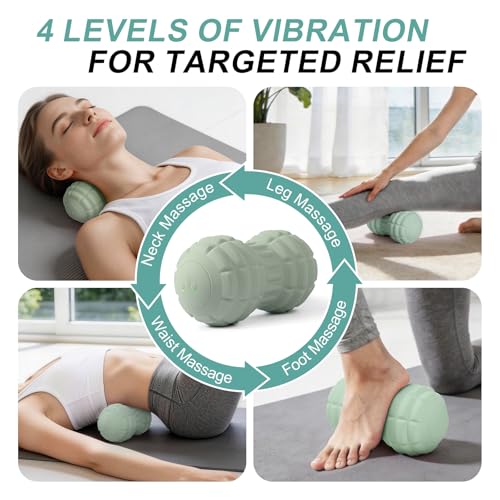 Silicone Vibrating Peanut Massage Ball Roller, Green | Water Resistant , Electric Double Lacrosse Massage Ball, 4 Intensities, For Muscle Tightness Deep Tissue, For Foot Back Hip