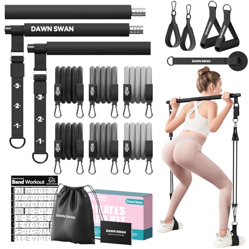 Pilates Bar Kit with Resistance Bands – Adjustable Home Gym Workout Equipment for Women & Men – Portable Pilates Equipment for Squats, Yoga & Full Body Toning