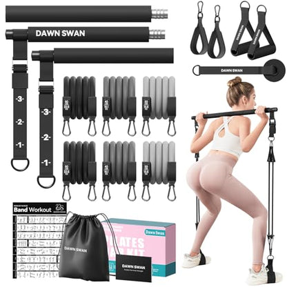 Pilates Bar Kit with Resistance Bands – Adjustable Home Gym Workout Equipment for Women & Men – Portable Pilates Equipment for Squats, Yoga & Full Body Toning
