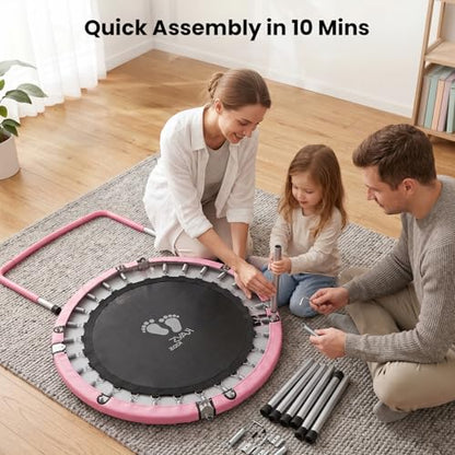RAVS 36" Toddler Trampoline for Kids Ages 1-6 with Thick Safety Pad Adjustable Foam Handle Easy Assembly Foldable Mini Kids Rebounder Baby Trampolines for Fun and Exercise Indoor/Garden