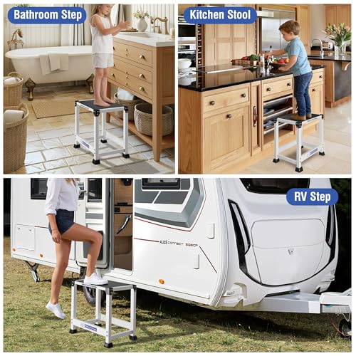 GanFindX RV Steps Stool Heavy Duty, Metal Step Platform for RV Entry, Non-Slip Surface and Anti-Skid Feet, 500 lbs Capacity, Stable Step for SUV, Camper and Home Use (18'')