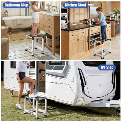 GanFindX RV Steps Stool Heavy Duty, Metal Step Platform for RV Entry, Non-Slip Surface and Anti-Skid Feet, 500 lbs Capacity, Stable Step for SUV, Camper and Home Use (18'')