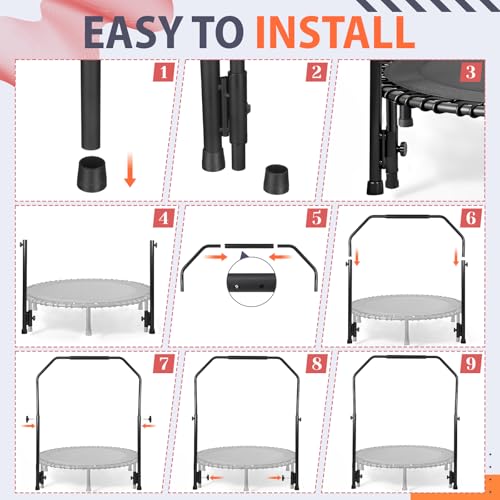 Adjustable Handle Bar Accessory for 40" Round Fitness Trampolines Non-Slip Cushy Rebounder Handle Accessory 4 Levels Adjustable Easy Assembly Trampoline Not Included