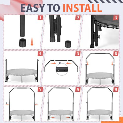 Adjustable Handle Bar Accessory for 40" Round Fitness Trampolines Non-Slip Cushy Rebounder Handle Accessory 4 Levels Adjustable Easy Assembly Trampoline Not Included