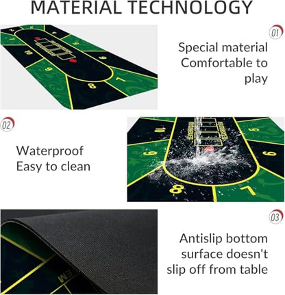 nuveti 70 x 35 Inch Texas Hold'em Poker Mat Portable Rubber Poker Table Top Water Waterproof, Noise Reduction Poker Table Top for Any Tabletop Game - color: 70 X 35 Inch -Lvhuawen6