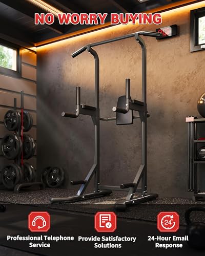 Pull Up Bar Free Standing Power Tower Dip Station, 450 Lb Capacity Carbon Steel Pull Up Station for Home Gym, Adjustable Height for Pullups Chin Ups Dips Knee Raises