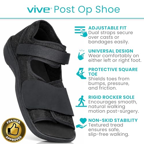 Vive Post Op Shoe - Lightweight Medical Walking Boot with Adjustable Strap - Orthopedic Recovery Cast Shoe for Post Surgery, Fractured Foot, Injured Toes, Stress Fracture, Sprains - Left or Right Foot - size: Large