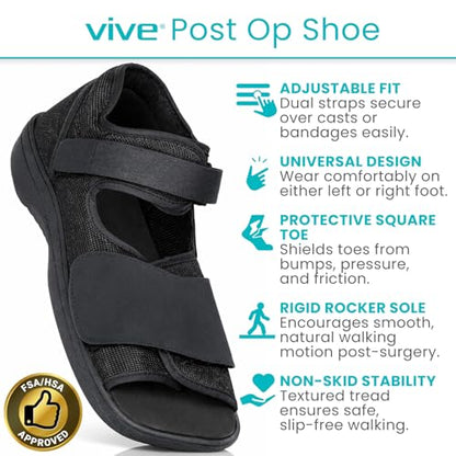 Vive Post Op Shoe - Lightweight Medical Walking Boot with Adjustable Strap - Orthopedic Recovery Cast Shoe for Post Surgery, Fractured Foot, Injured Toes, Stress Fracture, Sprains - Left or Right Foot - size: Large