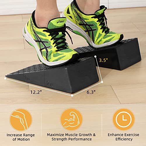 Squat Wedge for Easier Squats: 2-Pack Non-Slip Blocks with Guides | Improve Knees Ankles Mobility for Split Squats Weightlifting Deadlitf Fitness Enthusiasts Home Exercisers Daily Workout