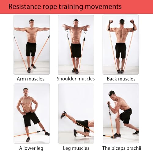15 PCS Resistance Bands Set, 20-40lbs Exercise Tubes with Handles, Protective Nylon Sleeves, Door Anchor & Ankle Strap, Stretch Bands for Full Body Workout, Strength Training for Men & Women