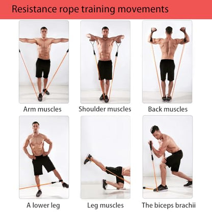 15 PCS Resistance Bands Set, 20-40lbs Exercise Tubes with Handles, Protective Nylon Sleeves, Door Anchor & Ankle Strap, Stretch Bands for Full Body Workout, Strength Training for Men & Women