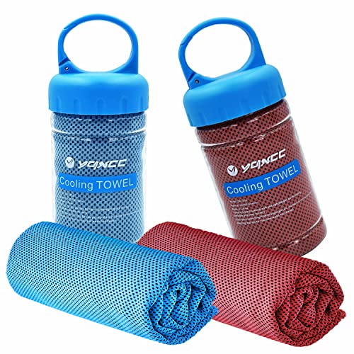 2 Pack Cooling Towels (47"x12"), Ice Cool Neck Towel, Soft Breathable Microfiber for Yoga, Golf, Gym, Running, Camping & Hot Weather - color: Light Blue/Red