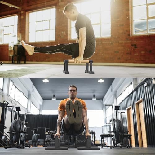1 Pair Wooden Parallettes Push Up Bars for Men, Strength Training Pushup Stands Handles for Home Calisthenics, Fitness, Floor Workouts Solid Wood with White Metal Bracket - Support 500 lbs