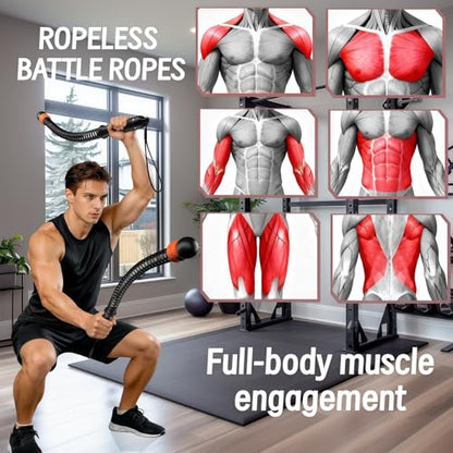 2Pcs Ropeless Battle Ropes for HIIT, Cardio, Strength & Low-Impact Training, Portable Weighted Home Gym Equipment Non-Slip Handle, Cordless Battle Ropes for Men & Women, Upgrad Battle Rope with Bag